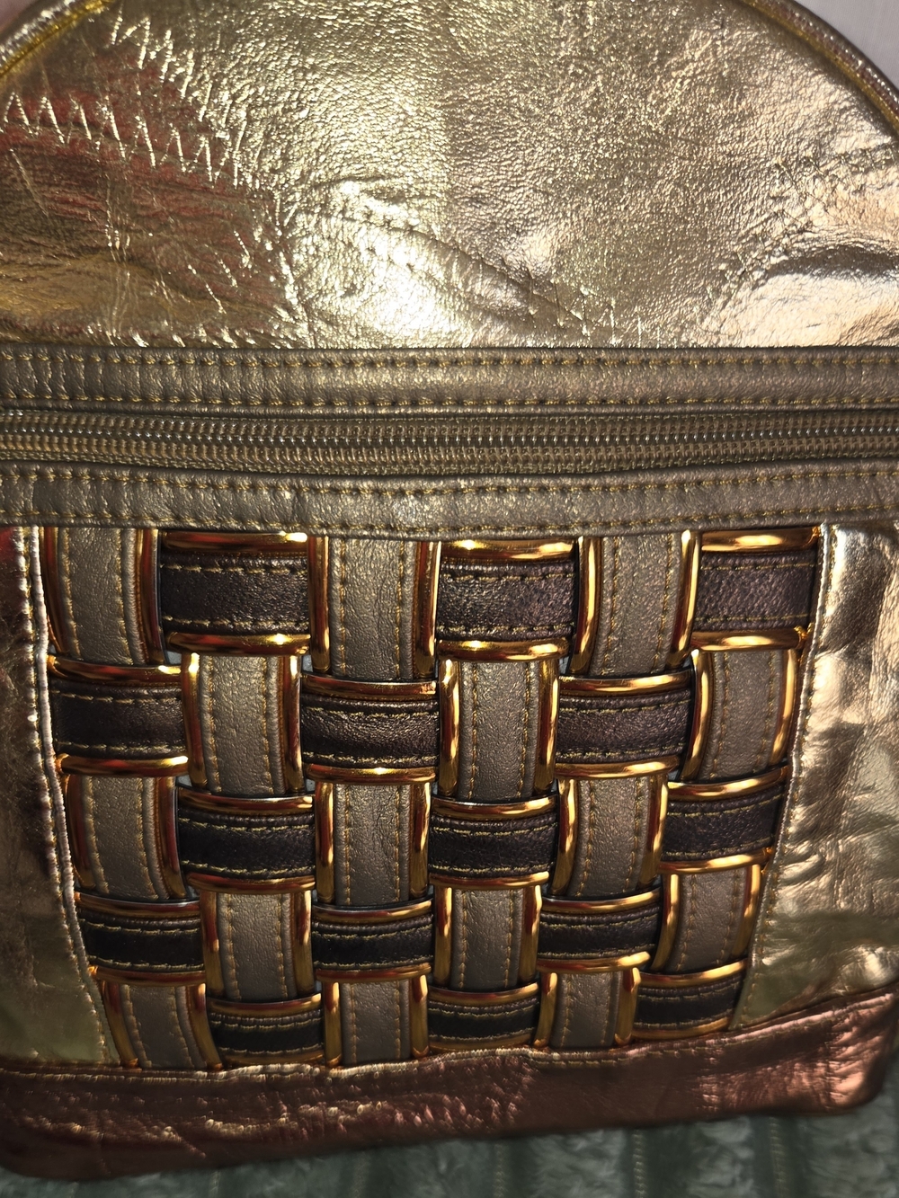 Renais metallic gold and silver waffle-weave shoulder bag / mini backpack. Nwt